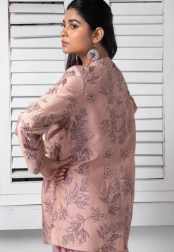 Hand Embroidered Pure Chinon Chiffon Jumpsuit in Light Pink