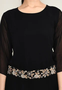 Hand Embroidered Pure Georgette Cowl Dress in Black