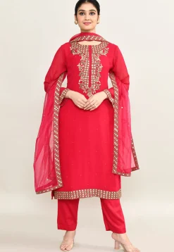 Hand Embroidered Pure Georgette Pakistani Suit in Coral Pink