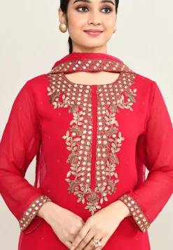 Hand Embroidered Pure Georgette Pakistani Suit in Coral Pink