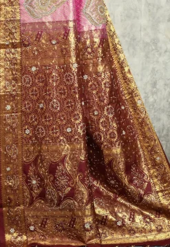 Hand Embroidered Pure Kanchipuram Silk Saree in Pink