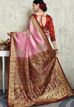 Hand Embroidered Pure Kanchipuram Silk Saree in Pink