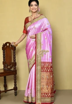Hand Embroidered Pure Kanchipuram Silk Saree in Light Purple