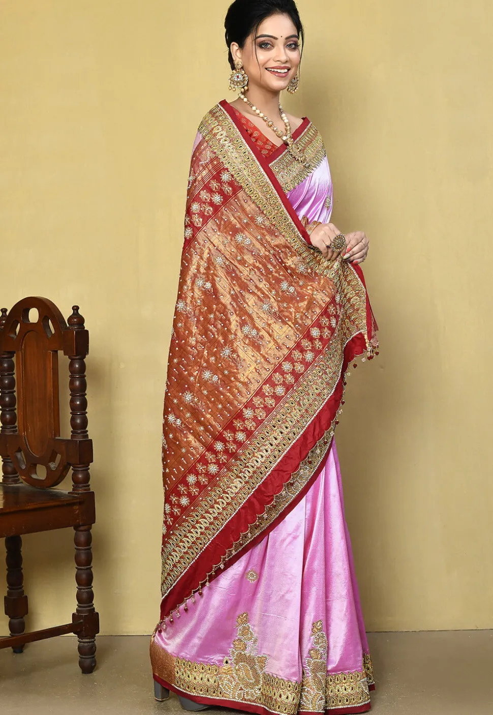 Hand Embroidered Pure Kanchipuram Silk Saree in Light Purple