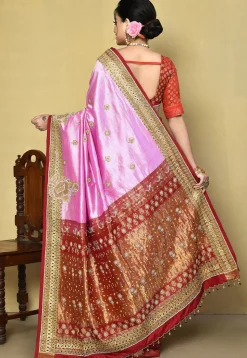 Hand Embroidered Pure Kanchipuram Silk Saree in Light Purple