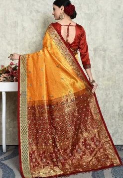 Hand Embroidered Pure Kanchipuram Saree in Orange and Maroon