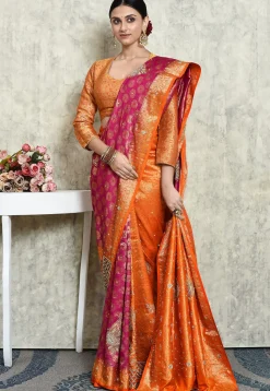 Hand Embroidered Pure Kanchipuram Silk Saree in Pink
