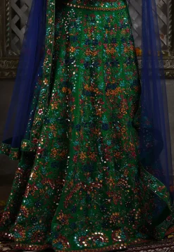 Hand Embroidered Pure Silk Lehenga in Green