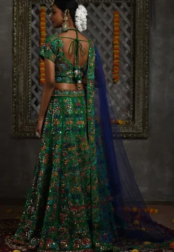 Hand Embroidered Pure Silk Lehenga in Green