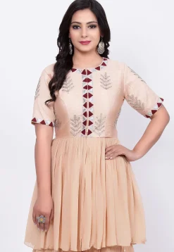 Hand Embroidered Raw Silk Tunic Sharara Set in Off White