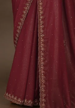 Hand Embroidered Shimmer Georgette Saree in Maroon