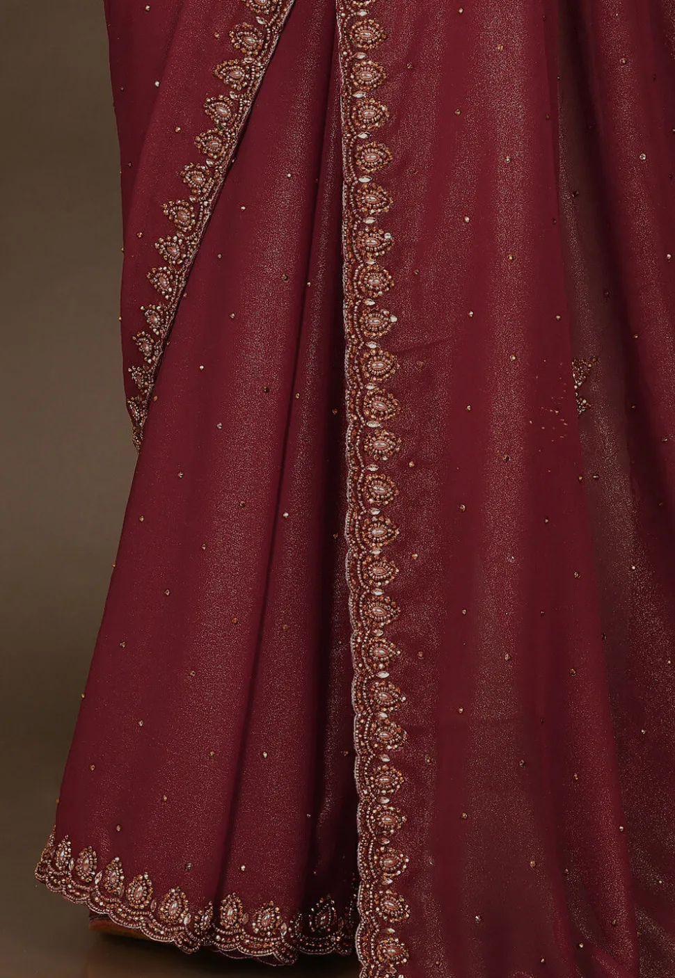 Hand Embroidered Shimmer Georgette Saree in Maroon