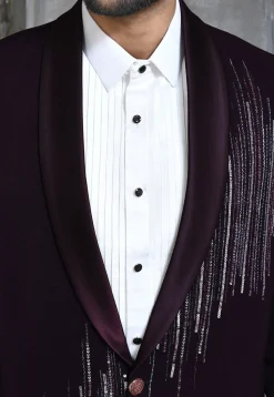 Hand Embroidered Suede Suit Set in Dark Purple