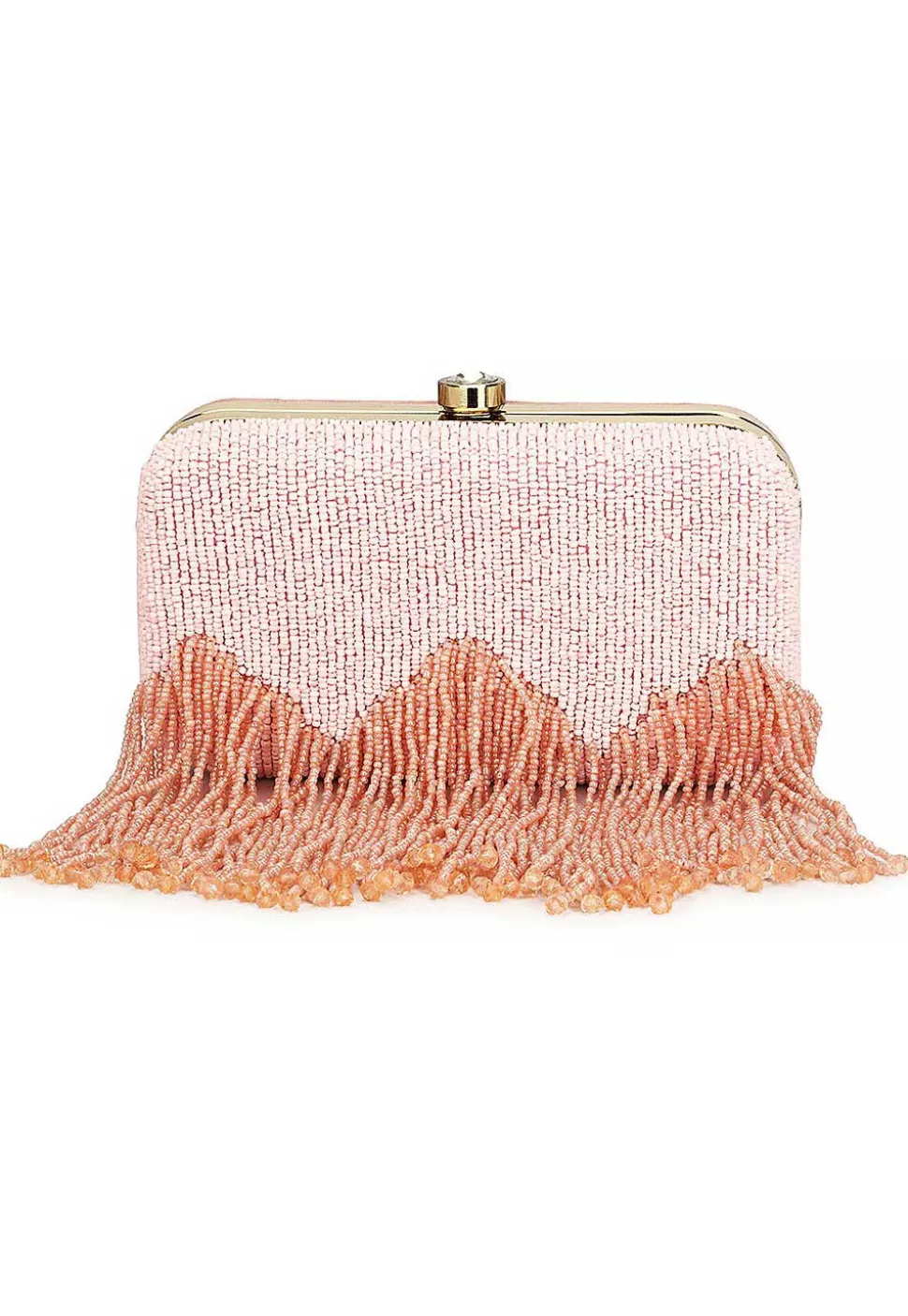 Hand Embroidered Synthetic Rectangular Clutch Bag in Peach