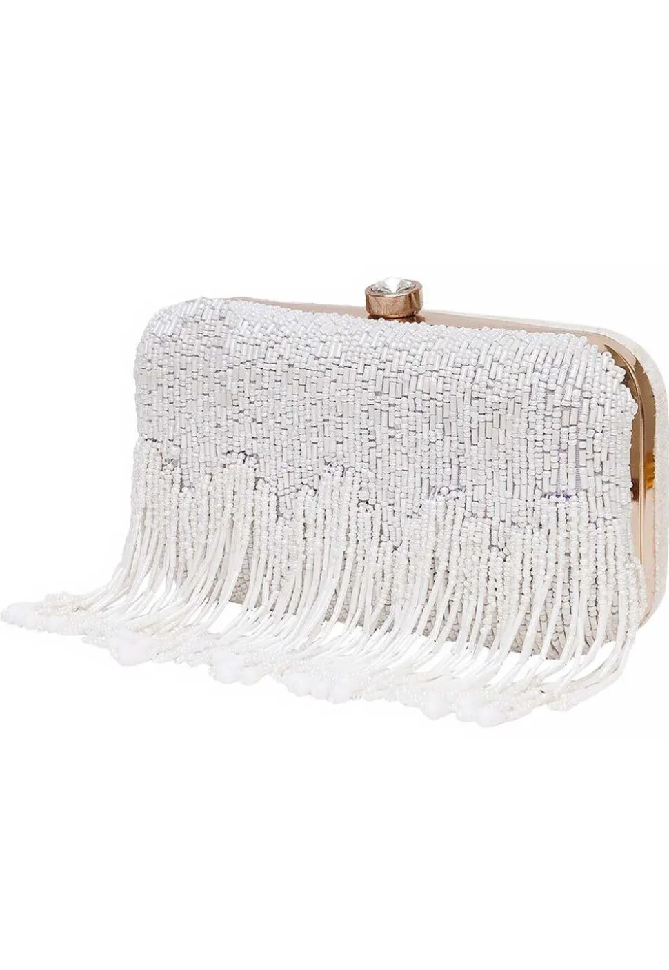 Hand Embroidered Synthetic Rectangular Clutch Bag in Off White