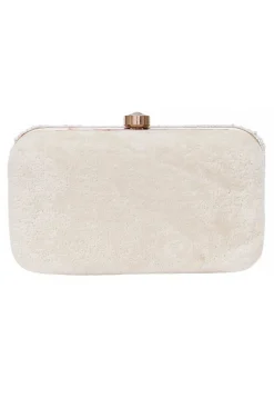 Hand Embroidered Synthetic Rectangular Clutch Bag in Off White