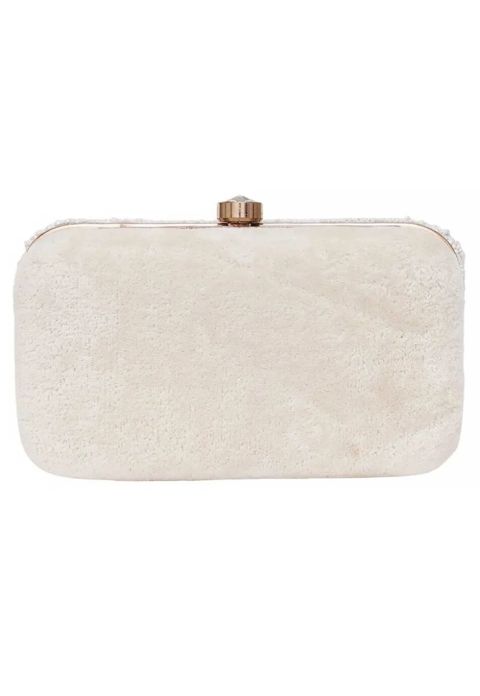 Hand Embroidered Synthetic Rectangular Clutch Bag in Off White