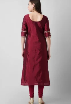 Hand Embroidered Tafetta Silk Straight Suit in Maroon