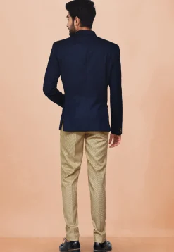 Hand Embroidered Terry Rayon Jodhpuri Suit in Dark Blue