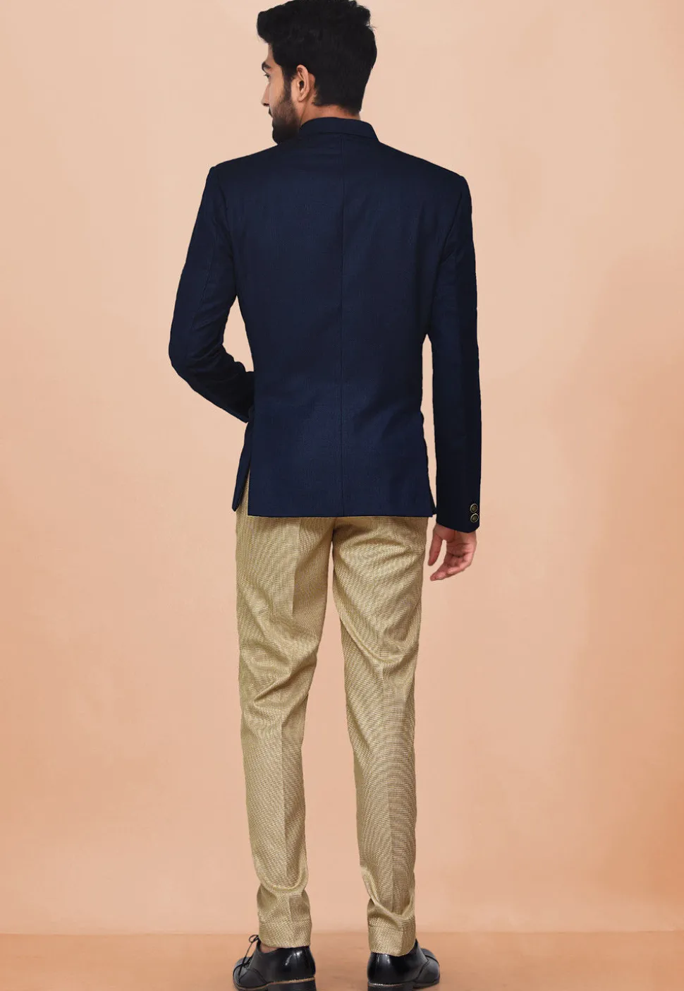 Hand Embroidered Terry Rayon Jodhpuri Suit in Dark Blue