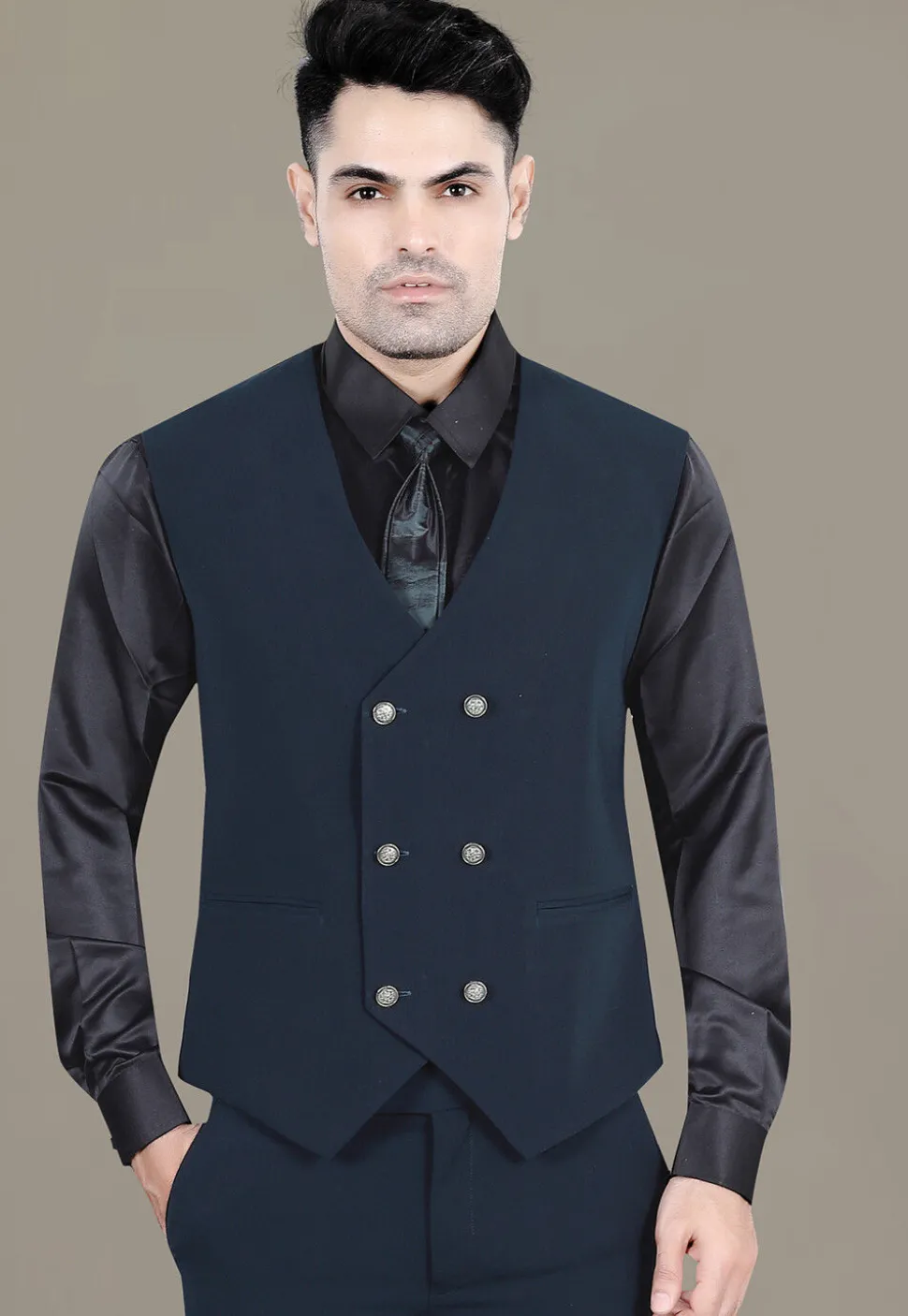 Hand Embroidered Terry Rayon Jacquard Blazer in Teal Blue