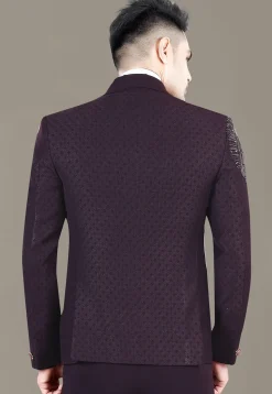 Hand Embroidered Terry Rayon Jacquard Blazer in Wine
