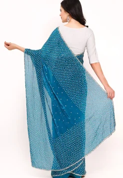 Hand Embroidered Tissue Silk Saree in Teal Blue