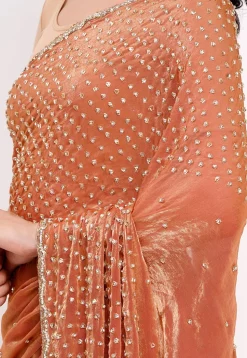 Hand Embroidered Tissue Silk Saree in Pastel Orange