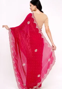 Hand Embroidered Tissue Silk Saree in Fuchsia