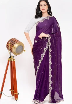 Hand Embroidered Tissue Silk Saree in Purple