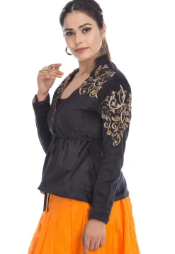 Hand Embroidered Velvet Jacket in Black