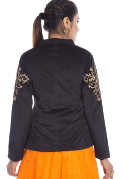 Hand Embroidered Velvet Jacket in Black