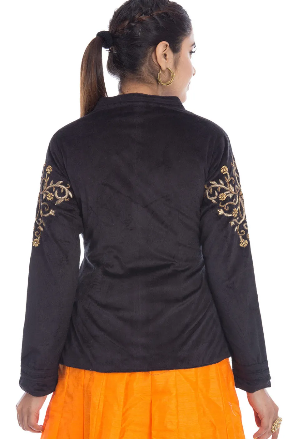 Hand Embroidered Velvet Jacket in Black