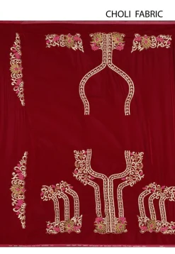 Hand Embroidered Velvet Lehenga in Red