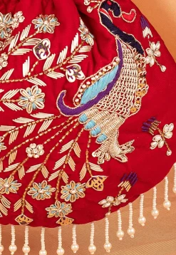 Hand Embroidered Velvet Potli Bag in Red
