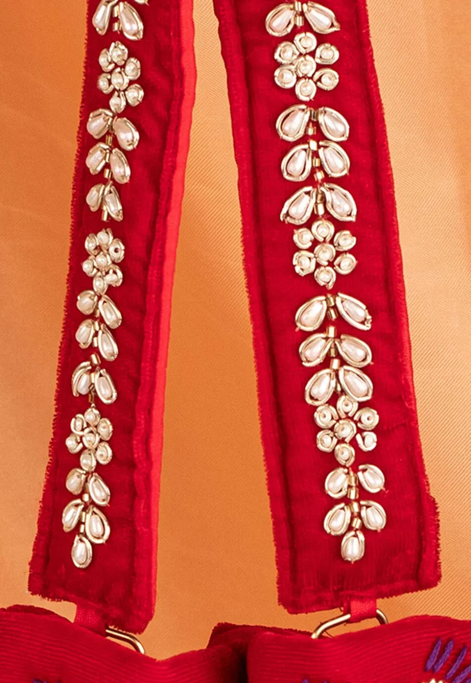 Hand Embroidered Velvet Potli Bag in Red
