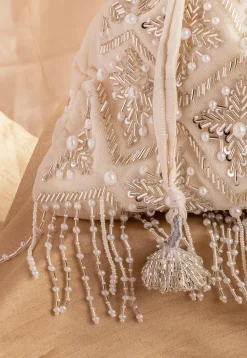 Hand Embroidered Velvet Potli Bag in Off White