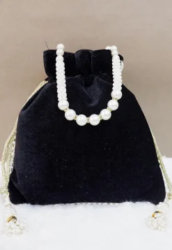 Hand Embroidered Velvet Potli Bag in Black