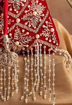 Hand Embroidered Velvet Potli Bag in Red
