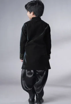 Hand Embroidered Velvet Sherwani Set in Black