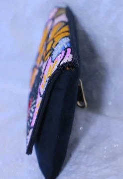 Hand Embroidered Velvet Sling Bag in Black