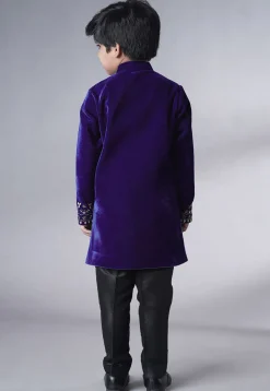 Hand Embroidered Velvet Sherwani Set in Royal Blue