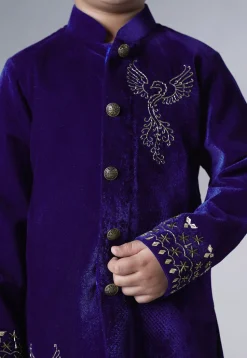 Hand Embroidered Velvet Sherwani Set in Royal Blue