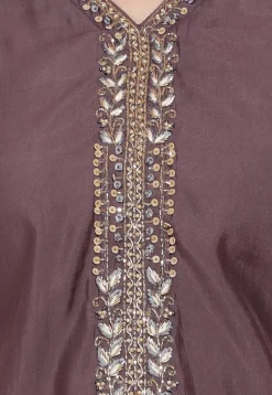 Hand Embroidered Viscose Silk Pakistani Suit in Brown