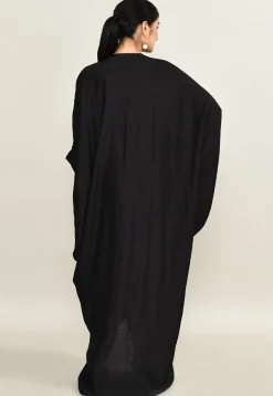 Hand Embroidered Viscose Silk Kaftan Dress in Black