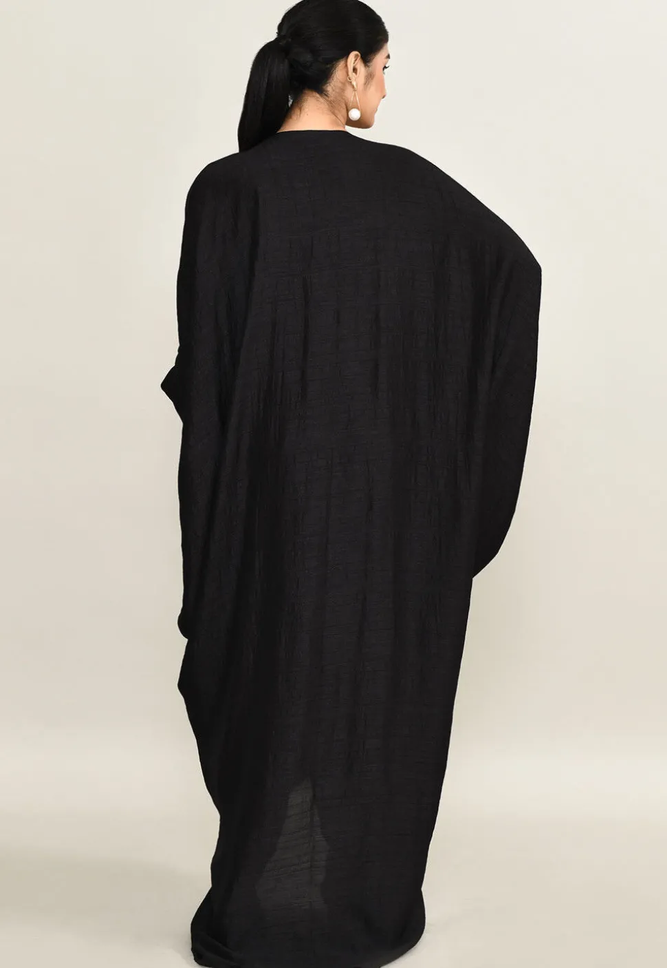 Hand Embroidered Viscose Silk Kaftan Dress in Black