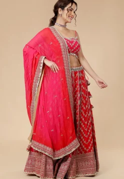Hand Embroidered Viscose Georgette Lehenga in Fuchsia