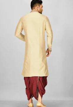 Hand Emroidered Cotton Silk Dhoti Kurta in Beige