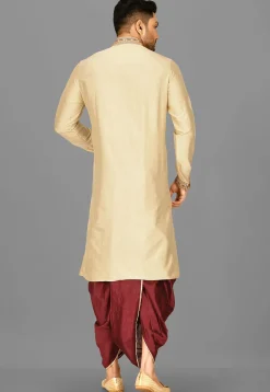 Hand Emroidered Cotton Silk Dhoti Kurta in Beige