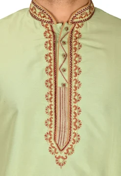 Hand Emroidered Cotton Silk Dhoti Kurta in Dusty Green